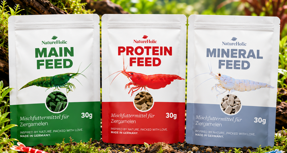 Kennerpaket – NatureHolic Garnelenfutter Mainfeed, Proteinfeed & Mineralfeed je 30 g