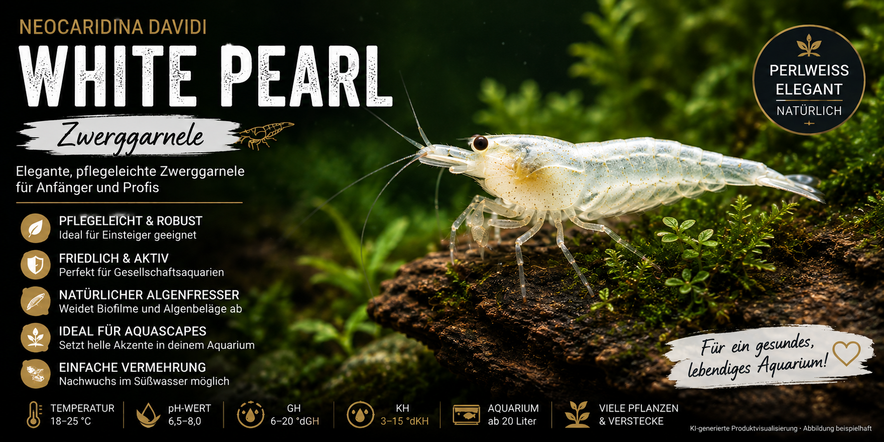 Neocaridina davidi White Pearl Zwerggarnele | Weiße Neocaridina