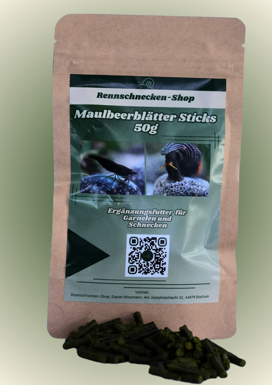 Maulbeerblättersticks in einer 50 Gramm Tüte für Zwerggarnelen im Süßwasseraquarium