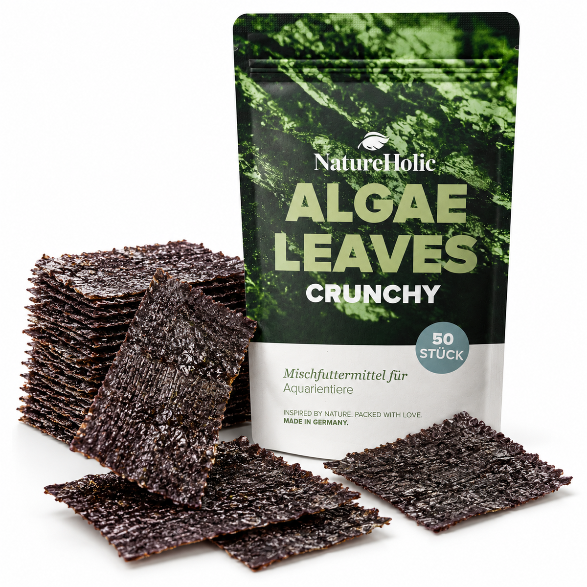 NatureHolic AlgaeLeaves – 50 natürliche Algenblätter für Garnelen, Schnecken und Zierfische