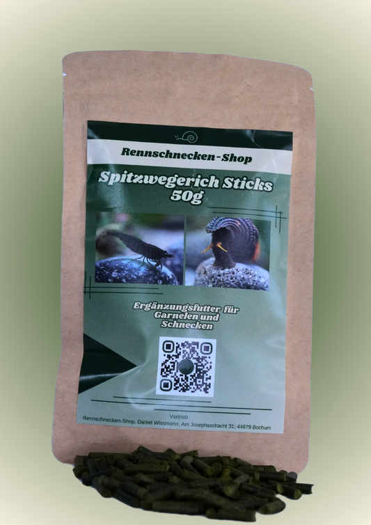 Spitzwegerich Sticks 50 Gramm Tüte für Garnelen im Süßwasseraquarium