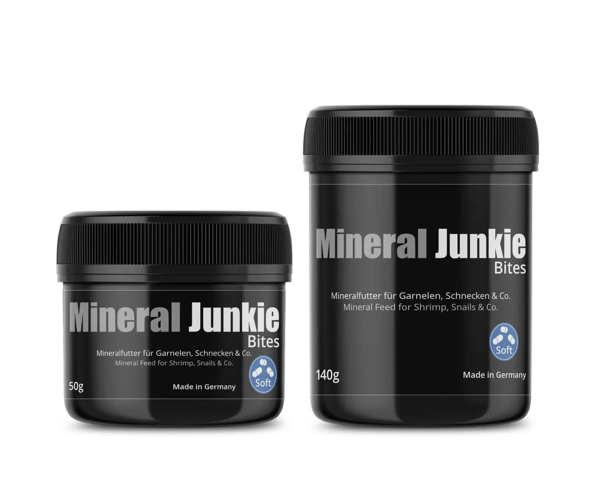 2 unterschiedlich große Dosen Glasgarten Mineral Junkie Bites Mineralienfutter für Zwerggarnelen